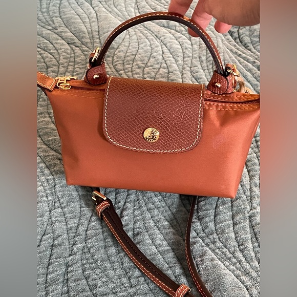 Longchamp | Le Pliage Cognac Original Pouch w Handle + Long Strap kit installed - Picture 3 of 16